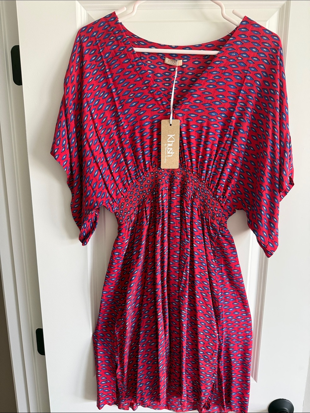 Krush Pink and Blue Printed Elastic-Waist Dress